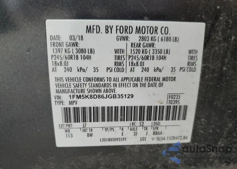 2018 Ford Explorer Xlt из США, поврежденный, VIN 1FM5K8D86JGB35129